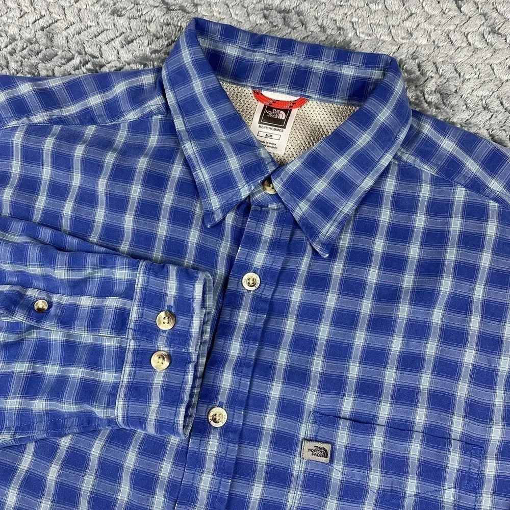 The North Face Shirt Mens M Blue Plaid Long Sleeve Button Up Vented Hiking